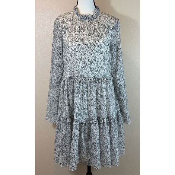 NWT Ted Baker Phenia Long Sleeve High Collar Flocked Spot Mini Dress Sz 1 (4US) - Picture 3 of 12